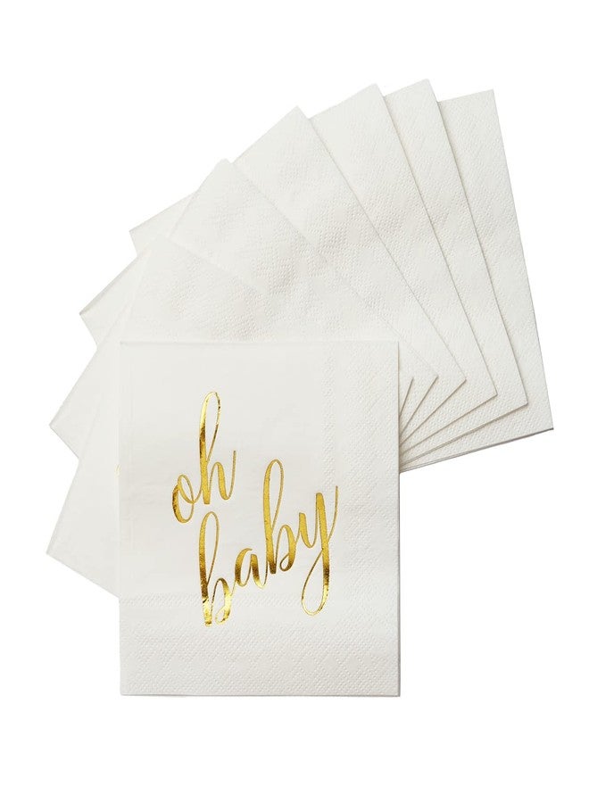 All-Ewired-Up 100 Pcs "Oh Baby" White Napkins - 3-Ply White and Gold Cocktail Napkins Baby Shower Party Supplies - Eco-friendly Party Napkins for Dessert Beverage & Table Decorations - Image 2
