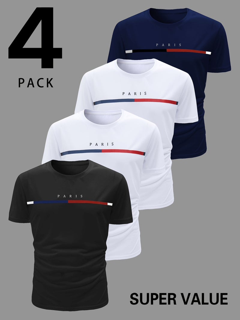 20253-Piece Set Of European Size Men'S T-Shirts, Solid Color Knitted Bird'S-Eye Fabric, Breathable, Round Neck, Short Sleeves, Bulk Order With Custom Printing - Image 1