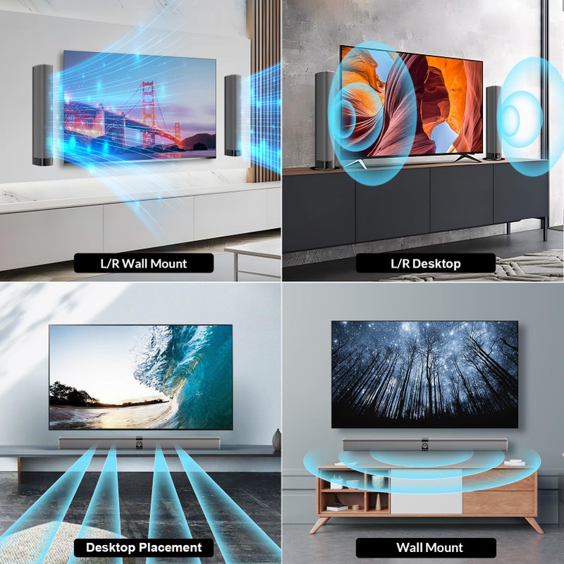 Assistrust Sound Bar for Smart TV, 80W Soundbar with Bluetooth/ARC/Opt/AUX Connect, Auto Volume Boost, 3 Equalizer Modes, 2 in 1 Detachable Soundbar for TV/PC/Gaming/Projectors - Image 5