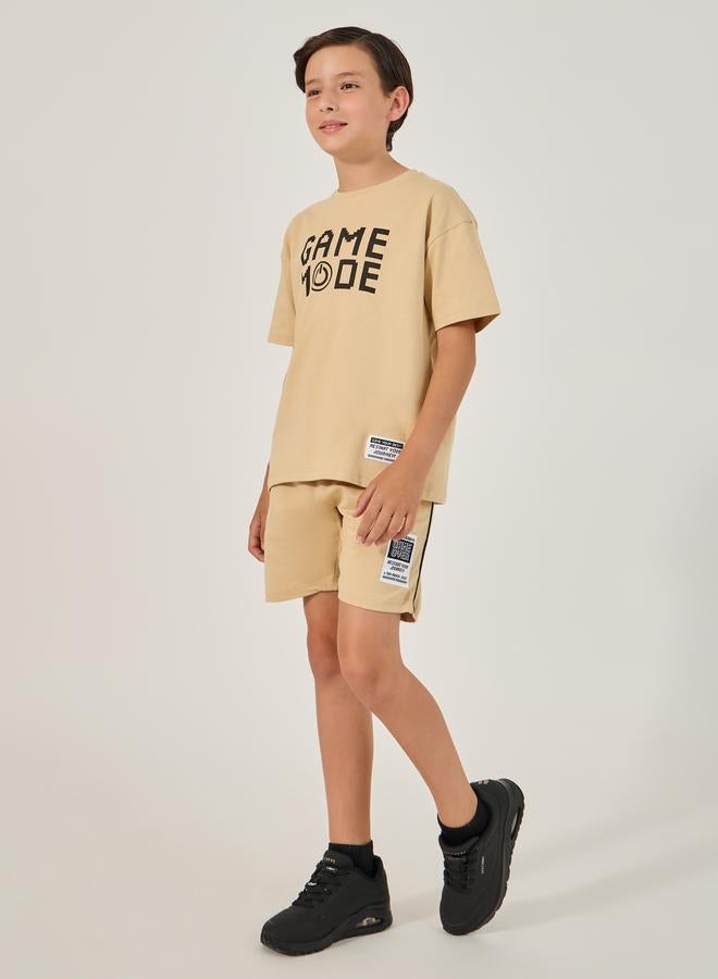 Styli Styli Slogan Print Round Neck T-Shirt and Shorts Set  - Image 1