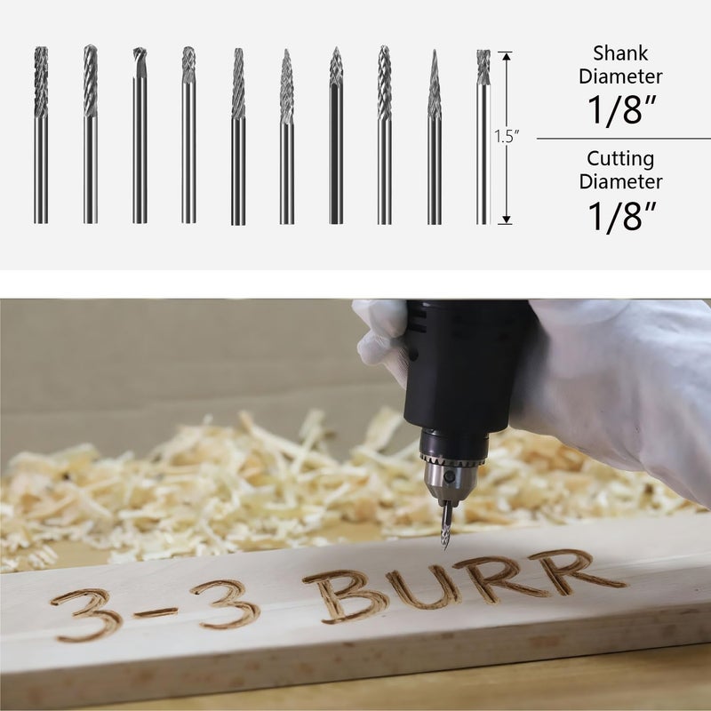 Asieg Tool 20 Pcs Carbide Die Grinder Burrs Bits 1/8" Shank for Dremel Milwaukee Metal Grinding Wood Stone Steel Carving Cutting Engraving Grinder Kit Attachment Rotary Tool Accessories Sets - Image 3