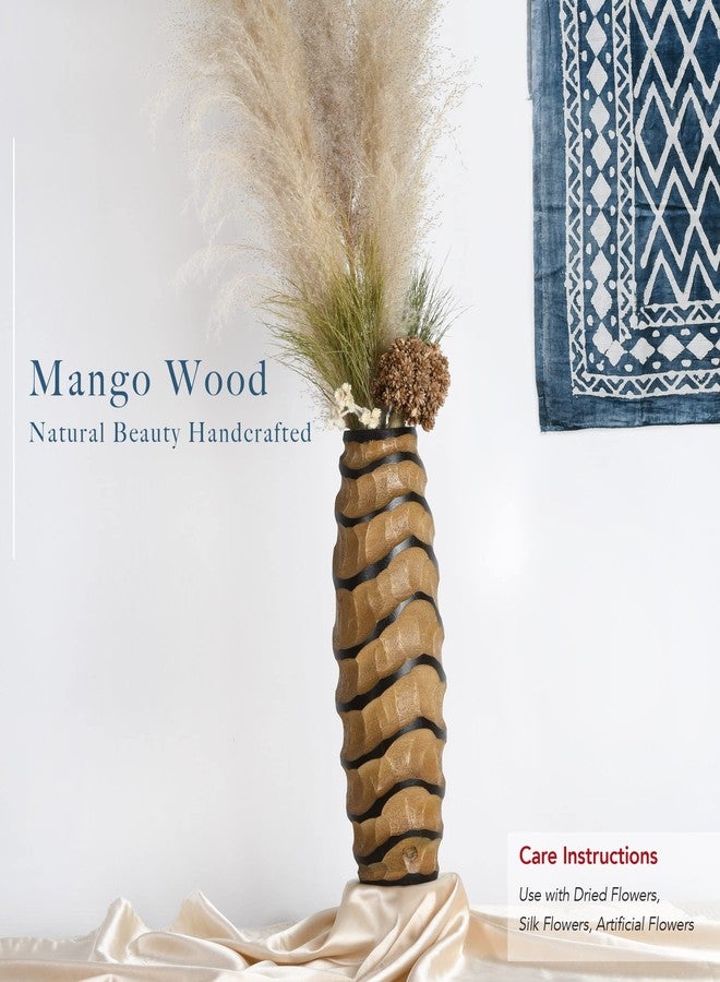 ايرافيدا مزهرية Aeravida Locally Spiral المصنوعة يدويًا من خشب المانجو مقاس 14 بوصة - مزهرية طاولة مزخرفة منحوتة للمنزل أو المكتب - Image 3