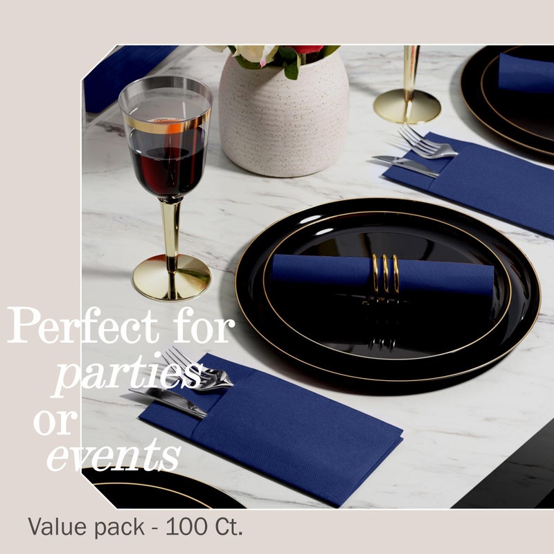 NAPEREE 100-Pack Disposable Napkins With Pocket For Flatware  Blue Napkins Paper For Wedding  Dinner Or Party  Built-In Pocket For Silverware  Prefolded - Image 5