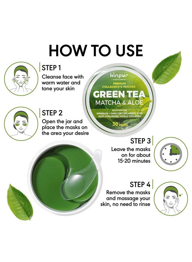 KINPUR ORGANIC COSMETICS Green Tea Under Eye Patches For Wrinkles And Eye Bags Eye Masks For Dark Circles And Puffiness With Collagen Hyaluronic Acid Under Eye Mask For All Skin Types 30 Pairs - Image 4