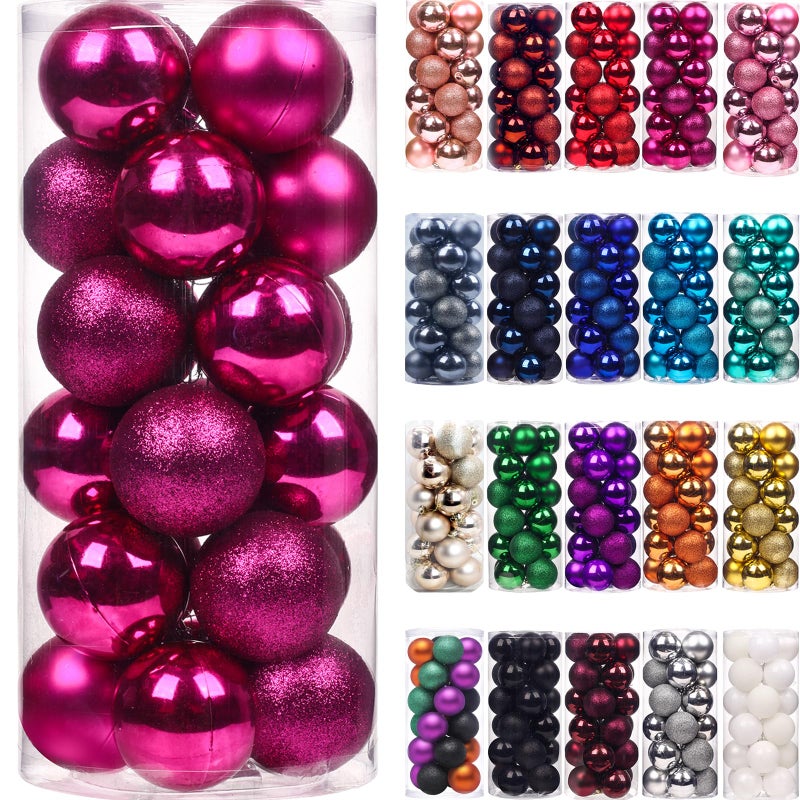 Emopeak 24Pcs Christmas Balls Ornaments for Xmas Christmas Tree - Mini Shatterproof Christmas Tree Decorations Hanging Ball for Holiday Wedding Party Decoration (Rose Red  1.2""-3.1CM) - Image 1