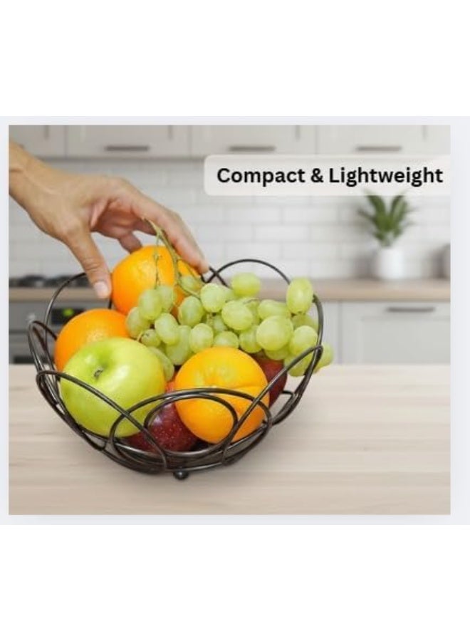 دونيكارت وعاء دائري من الأسلاك المعدنية للفواكه والخضراوات | منظم متعدد الاستخدامات لسطح المطبخ وطاولة الطعام | سلة تخزين مزخرفة للفواكه والبصل | أسود - Image 2