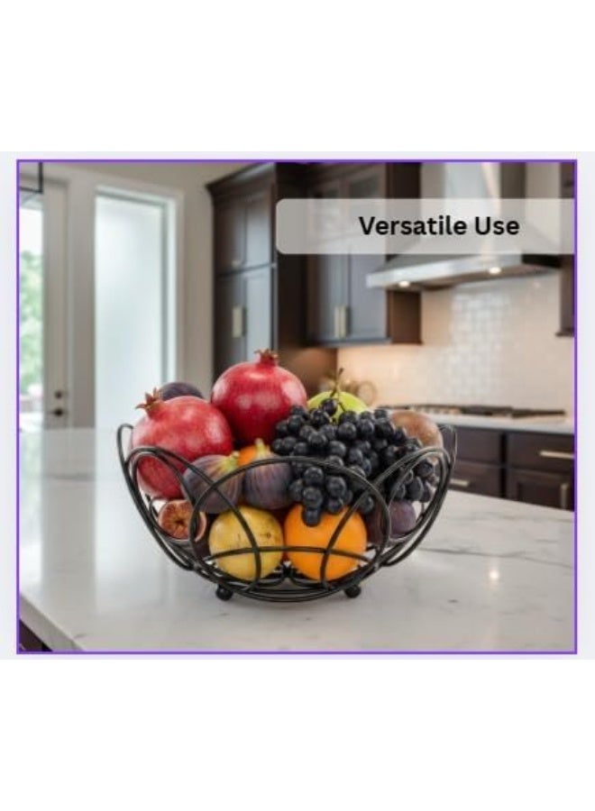 دونيكارت وعاء دائري من الأسلاك المعدنية للفواكه والخضراوات | منظم متعدد الاستخدامات لسطح المطبخ وطاولة الطعام | سلة تخزين مزخرفة للفواكه والبصل | أسود - Image 3