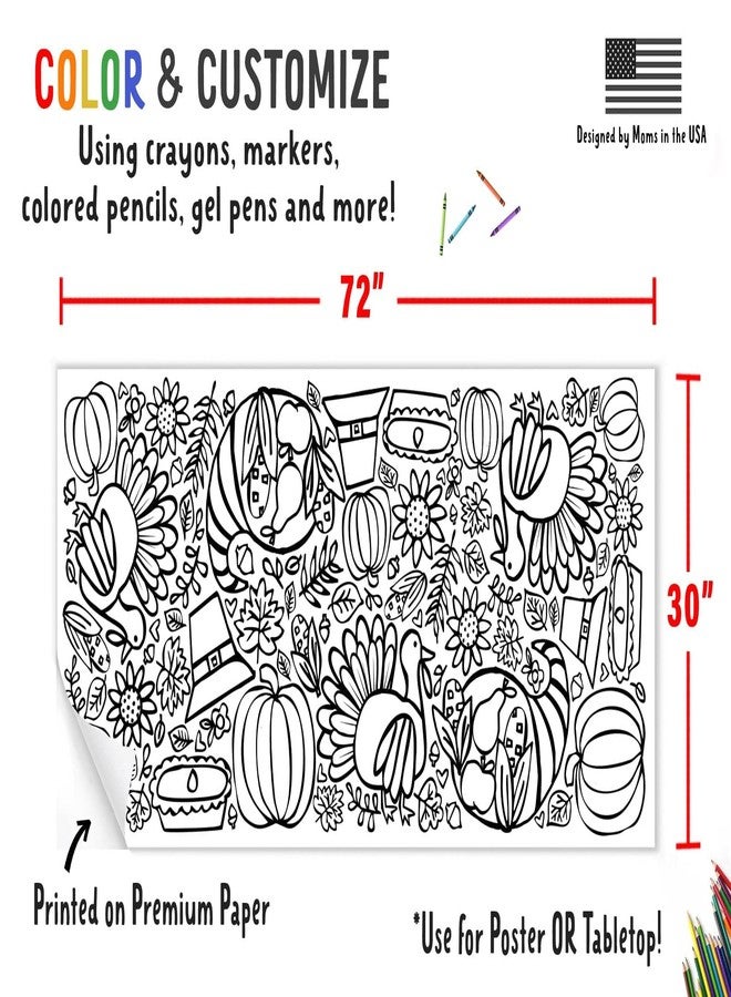 تايني إكسبريشنز مفرش طاولة تلوين للأطفال من Tiny Expressions لعيد الشكر - ملفوف، وليس مطويًا، مقاس 30 بوصة × 72 بوصة، لافتة تلوين عملاقة - أنشطة عيد الشكر للأطفال - Image 4