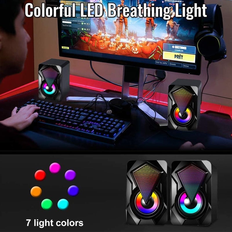 مكبرات صوت الكمبيوتر ، مكبرات صوت الكمبيوتر السلكية 2.0 USB Gaming Powered Stereo Mini Multimedia Volume Control with RGB Lights 3.5mm Aux Input for Phone Tablets سطح المكتب الكمبيوتر المحمول - Image 3