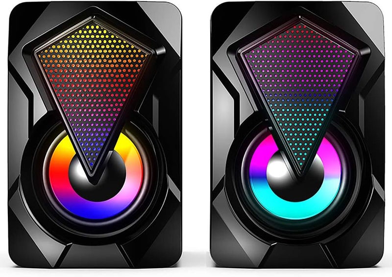 مكبرات صوت الكمبيوتر ، مكبرات صوت الكمبيوتر السلكية 2.0 USB Gaming Powered Stereo Mini Multimedia Volume Control with RGB Lights 3.5mm Aux Input for Phone Tablets سطح المكتب الكمبيوتر المحمول - Image 1