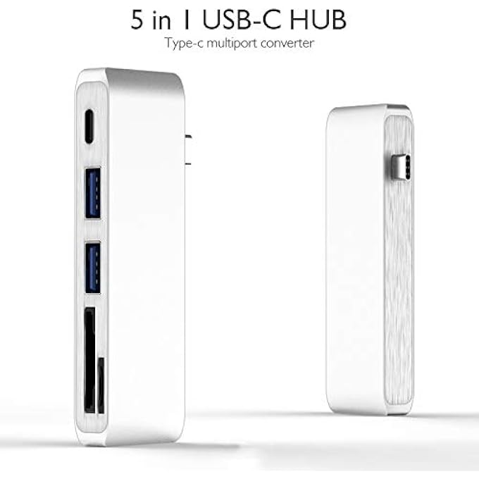 rayihni JXT ADC T5 5-IN-1 USB-C/TYPE-C TO 2 USB 3.0 + USB-C/TYPE-C INTERFACES HUB ADAPTER WITH MICRO SD/SD CARD SLOTS (SILVER) (COLOR : SILVER) - Image 2