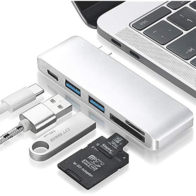 rayihni JXT ADC T5 5-IN-1 USB-C/TYPE-C TO 2 USB 3.0 + USB-C/TYPE-C INTERFACES HUB ADAPTER WITH MICRO SD/SD CARD SLOTS (SILVER) (COLOR : SILVER) - Image 1