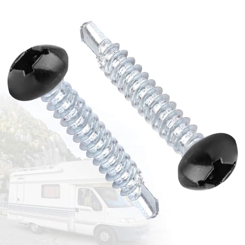 AFZZ Pan Head Metal RV Screws Black 8x1 for Quad Drive Self Tapping Drill RV Interior and Exterior Enclosed Trailer Repair Screws 100 Pcs - Image 1