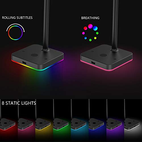 KAFRI RGB Dual Headphone Stand with Wireless Charger Desk Gaming Double Headset Holder Hanger Rack with 10W/7.5W QI Charging Pad and QC 3.0 USB Port - Suitable for Gamer Desktop Table Game Earphone - Image 2
