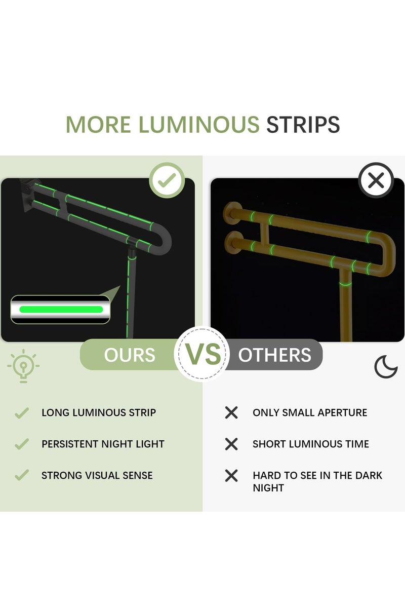 دوميني مقبض المرحاض، قضبان أمان قابلة للطي لكبار السن، مقبض قابل للطي لذوي الاحتياجات الخاصة مع قبضة مانعة للانزلاق لكبار السن والحوامل والمعاقين والإصابات - Image 3