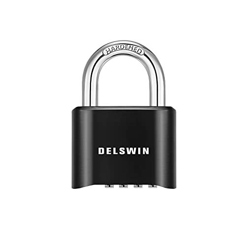 DELSWIN 4-Digit Combination Lock Outdoor Padlock - Heavy Duty Locker Lock with Hardened Steel Shackle, Waterproof Combo Lock for Gym Locker, Hasp Storage, Shed, Fence, Gate (Black,1Pcs) - Image 1