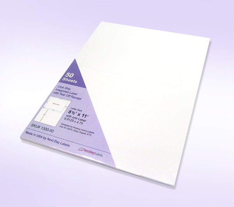 NextDayLabels - Click Ship Integrated Sticker with Tear Off Receipt, Designed for Printing Online Labels. 8-1/2"x11" with one Label 6.8125" x 4.75", Use for USPS, Ebay, Paypal, Etsy, ETC. (50 Labels) - Image 2