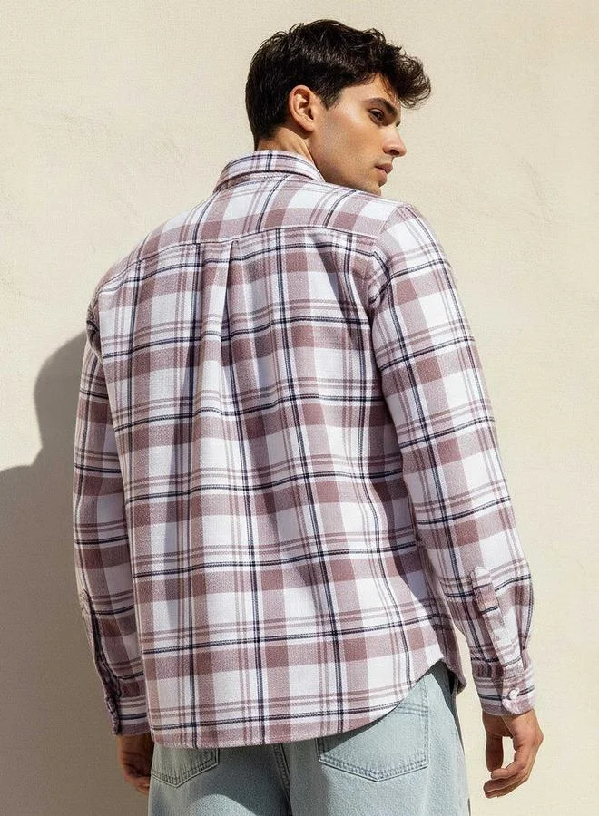 Lee Cooper PINK Lee Cooper Men Regular Fit Collared Checked Long Sleeve Shirt for Men | Best Price UAE