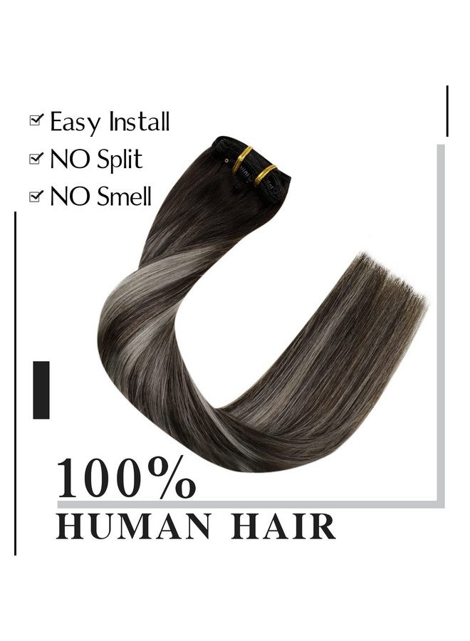Easyouth Clip In Hair Extensions Real Human Hair Ombre Clip In Extensions Natural Black To Silver Grey With Black Human Hair Extensions Clip Ins Straight Hair For Women Thick Ends 14Inch 70G 7Pcs - Image 2