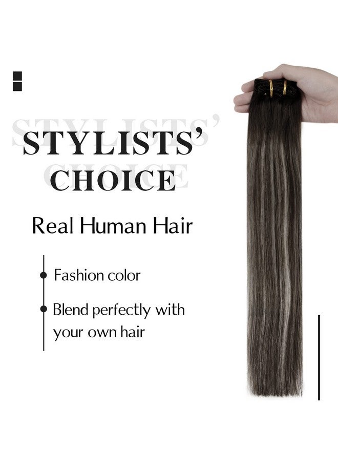 Easyouth Clip In Hair Extensions Real Human Hair Ombre Clip In Extensions Natural Black To Silver Grey With Black Human Hair Extensions Clip Ins Straight Hair For Women Thick Ends 14Inch 70G 7Pcs - Image 5