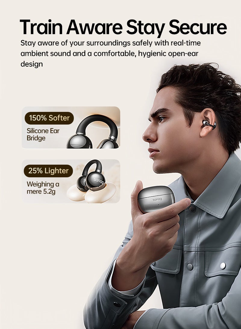 sanag Z60S Open-Ear Clip Earbuds, 5.1g Ultra-Light Comfort, 50H Long Battery, Immersive Sound, Fashionable Design, Clear Call, Noise Resistance, IPX4 Waterproof, Smart App Control, iOS And Android Black - Image 2
