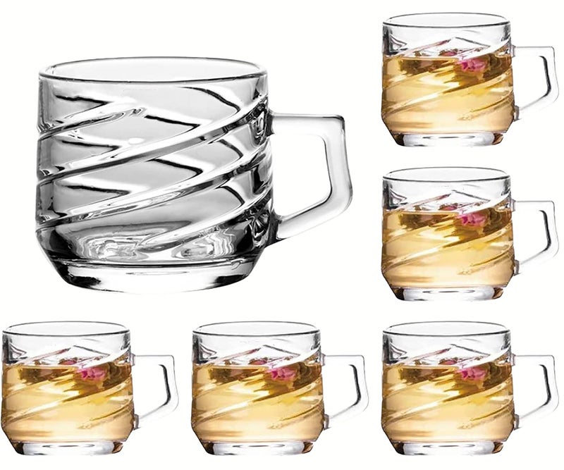 bellemax 200ML Premium Glass Tea and Coffee Cup Glass Mug, Transparent,Glass Cups Set for Milk Cup, Hot/Cold Drinks Cups, Herbal Tea, Green Tea, Lemon Tea Cup Set of (6) - Image 1