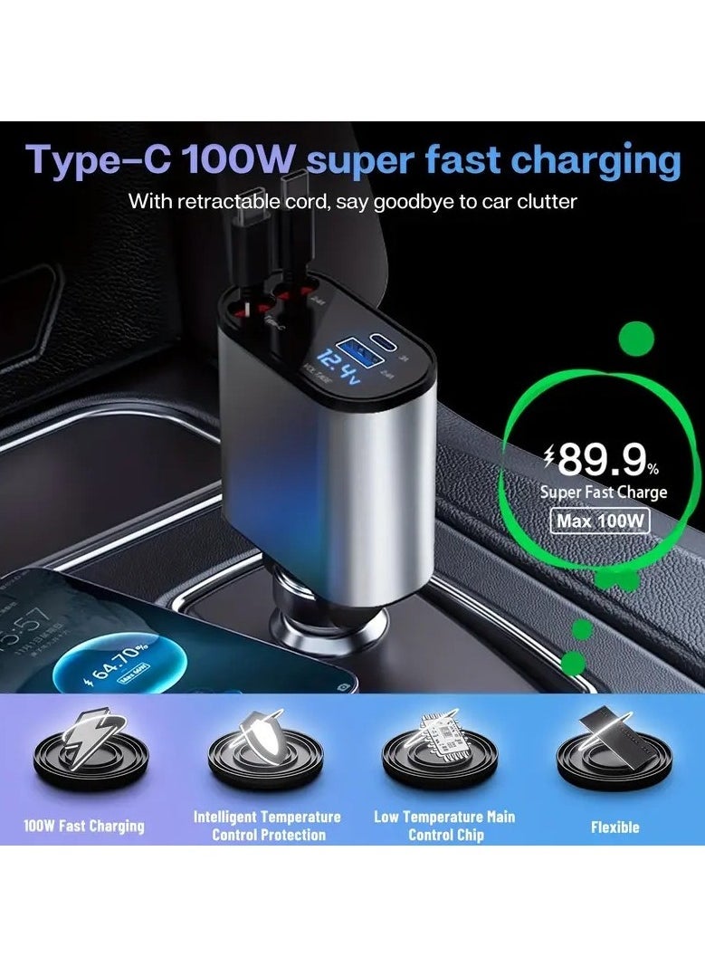 12 / 24V 120W شاحن سيارة سريعة ، سيارة سريعة محول الطاقة pd20w مع قابل للسحب خط شحن ، تنطبق على اي فون نوع ج 40W بلوتوث الناقل التسلسلي العام شاحن سيارة التوصيل ، يمكن أن تكون مرتبطة مع اي فون ، سامسونج ، غالاكسي ، هواوي ، ال - Image 2