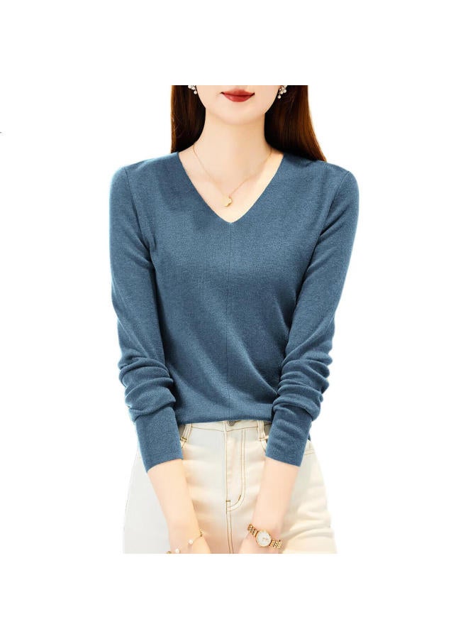 dme Demana [Capsule Wardrobe Series] Spring And Autumn Paper-Like V-Neck Sweater, Lazy Loose-Fitting Knit Top For Women - Image 1