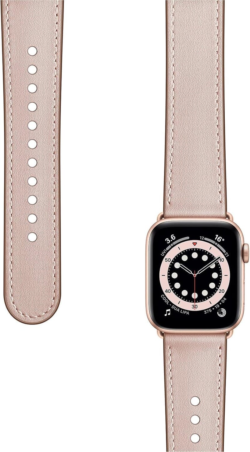سوار OUHENG المتوافق مع Apple Watch مقاس 45مم 44مم 42مم 41مم 40مم 38مم، سوار بديل من الجلد الطبيعي لساعة iWatch SE والسلسلة 7 6 5 4 3 2 1 - Image 3