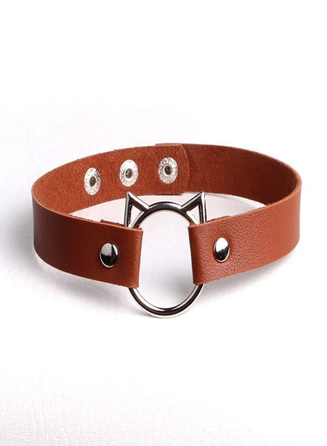 Gangel Cat Shaped Choker Punk PU Leather Choker Goth Necklace Chain Collar Halloween Cosplay Costume for Women (Pack of 1) (Brown) - Image 1