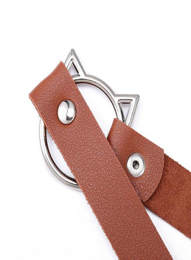 Gangel Cat Shaped Choker Punk PU Leather Choker Goth Necklace Chain Collar Halloween Cosplay Costume for Women (Pack of 1) (Brown) - Image 4