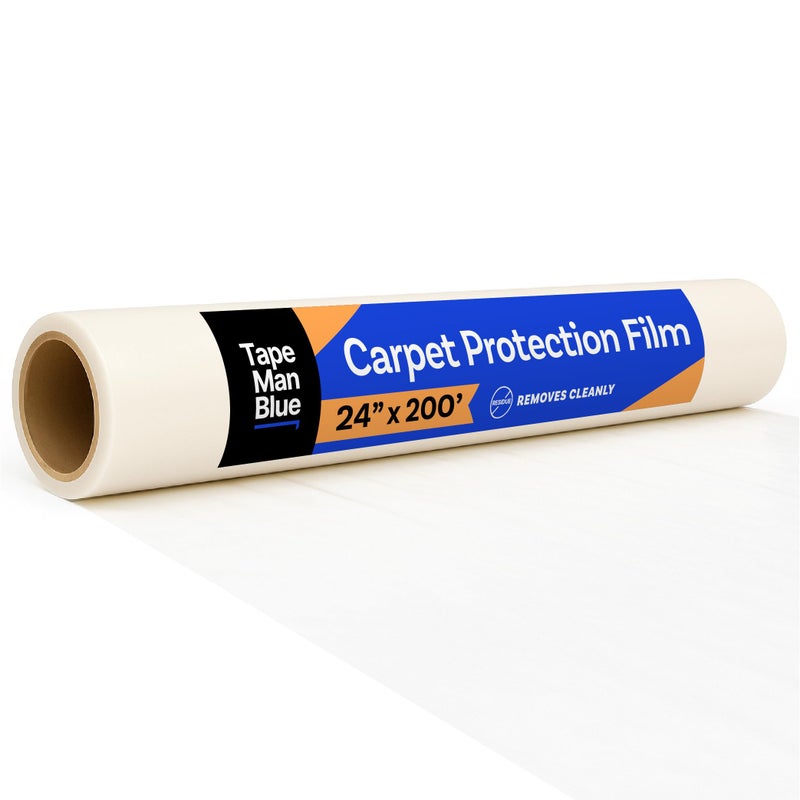 TapeManBlue Carpet Protection Film 24" x 200' roll, Self Adhesive Plastic Carpet Protector Film with Clean Removal & Easy Unwind, Durable Protection Tape to Shield Your Surface from Dirt and Spills - Image 1