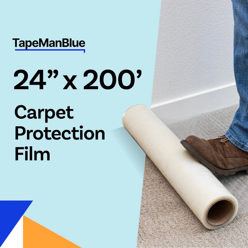 TapeManBlue Carpet Protection Film 24" x 200' roll, Self Adhesive Plastic Carpet Protector Film with Clean Removal & Easy Unwind, Durable Protection Tape to Shield Your Surface from Dirt and Spills - Image 2