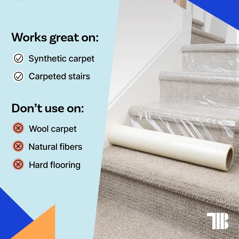 TapeManBlue Carpet Protection Film 24" x 200' roll, Self Adhesive Plastic Carpet Protector Film with Clean Removal & Easy Unwind, Durable Protection Tape to Shield Your Surface from Dirt and Spills - Image 5