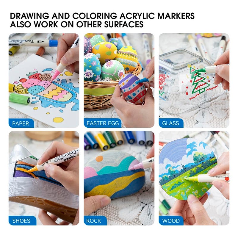 TRANSON 80 Colors Acrylic Paint Marker Set, 40 Pieces of Dual-color Acrylic Paint Pens with Brush Tips Versatile for Craft Painting, Drawing, Rock Painting, DIY, Paint on Most Surfaces - Image 3