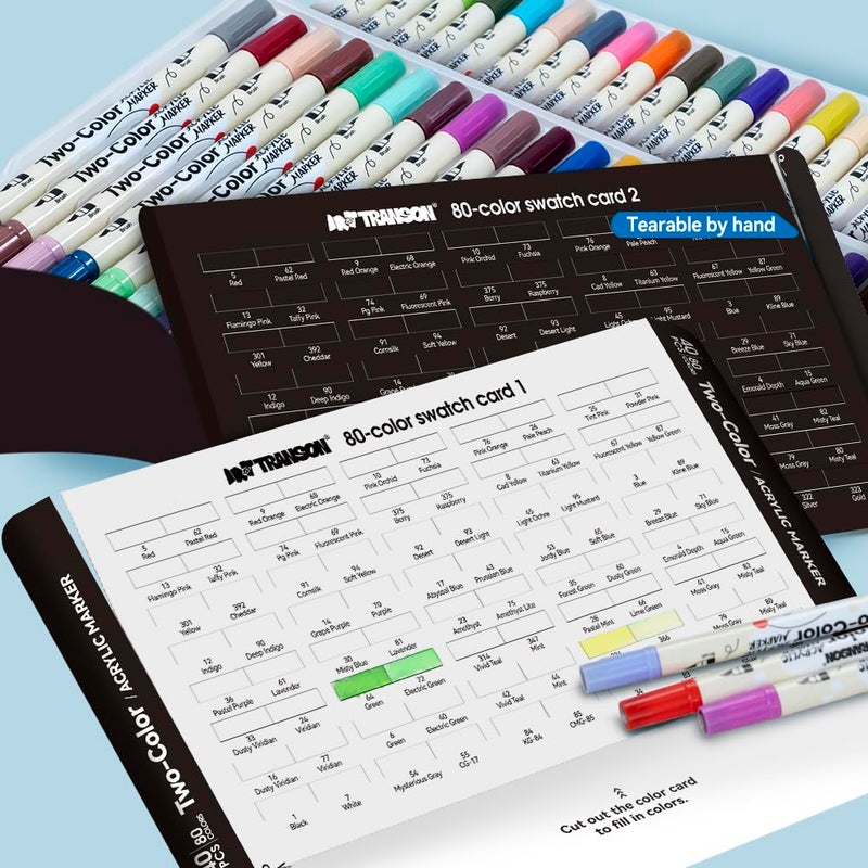 TRANSON 80 Colors Acrylic Paint Marker Set, 40 Pieces of Dual-color Acrylic Paint Pens with Brush Tips Versatile for Craft Painting, Drawing, Rock Painting, DIY, Paint on Most Surfaces - Image 5