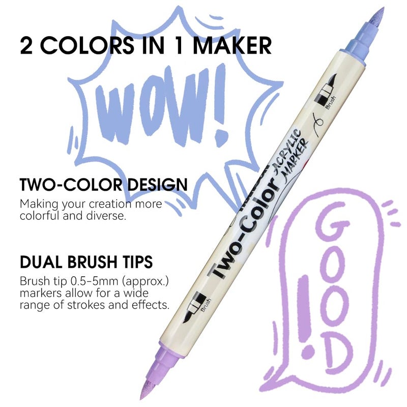 TRANSON 80 Colors Acrylic Paint Marker Set, 40 Pieces of Dual-color Acrylic Paint Pens with Brush Tips Versatile for Craft Painting, Drawing, Rock Painting, DIY, Paint on Most Surfaces - Image 2
