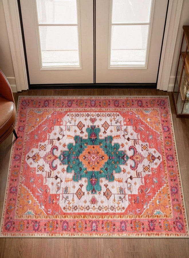Ciicool Washable Vintage Area Rug, 2x3ft Small Boho Rug, Ultra Soft Rugs for Entryway, Non-Slip Entry Rugs Oriental Low-Pile Indoor Mat Floor Carpet for Entrance Bedroom Kitchen Bathroom Foyer Decor - Image 2