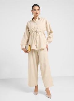 hayas closet Button Down Drawstring Blouse & Pants Set  - Image 1