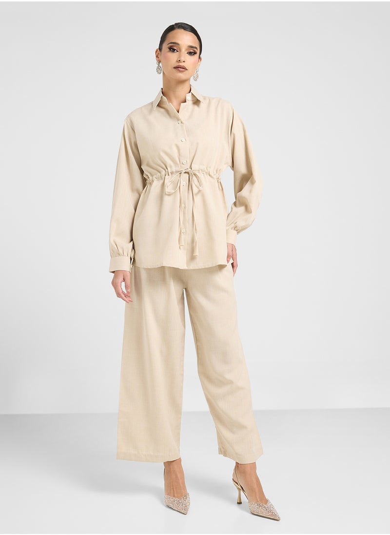 hayas closet - Button Down Drawstring Blouse & Pants Set - Image 1