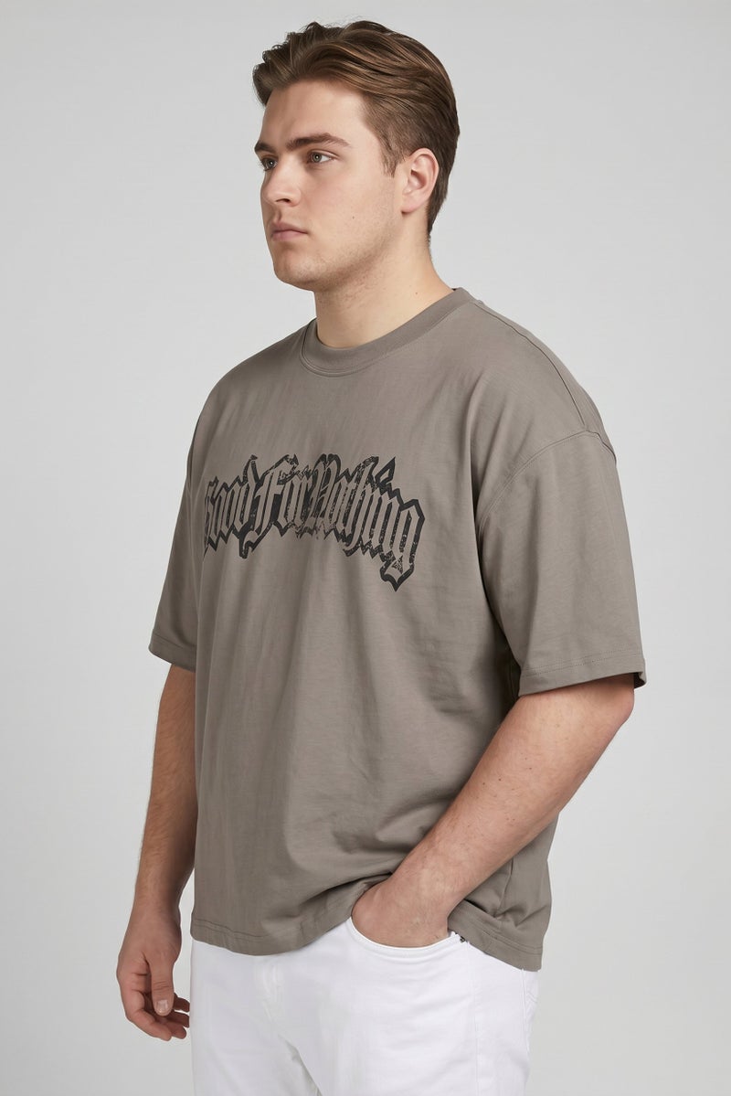 GOOD FOR NOTHING Men Crew Neck Short Sleeve Graphic Print T-Shirt, Taupe - Image 3