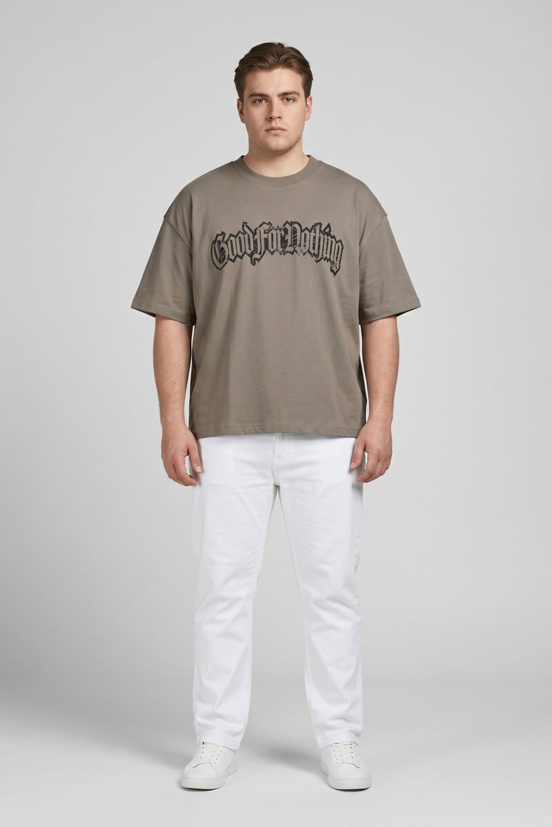 GOOD FOR NOTHING Men Crew Neck Short Sleeve Graphic Print T-Shirt, Taupe - Image 2