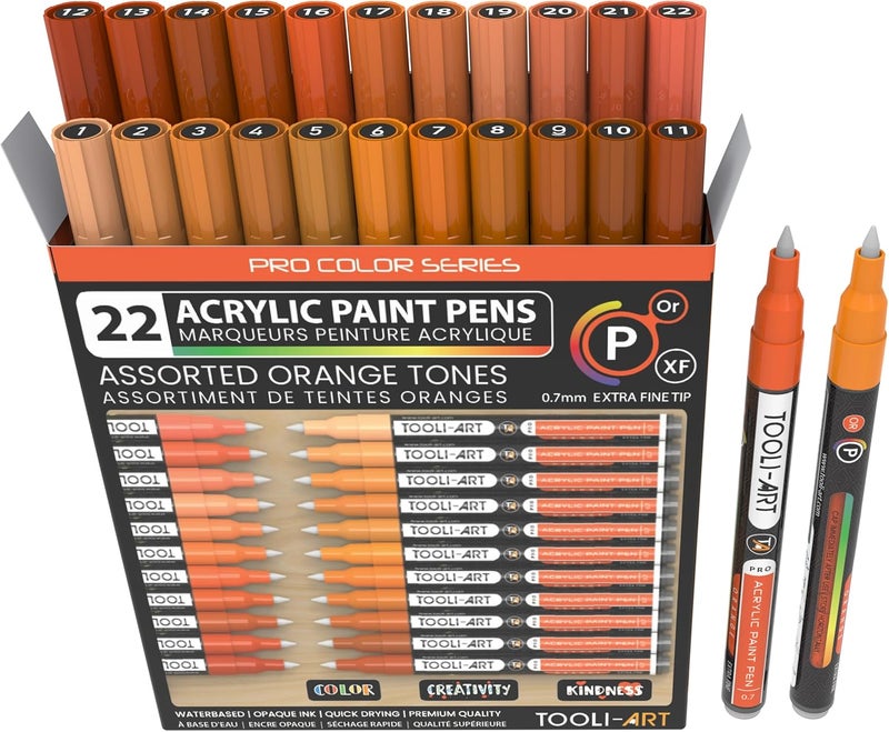 TOOLI-ART Pro Color Series Acrylic Paint Pens Set of 22 Pens with Extra Fine Tip 0.7 mm for Painting on Stones, Glass, Mugs, Wood, Metal and Canvas, Non-Toxic, Water-Based and Quick-Drying - Image 1