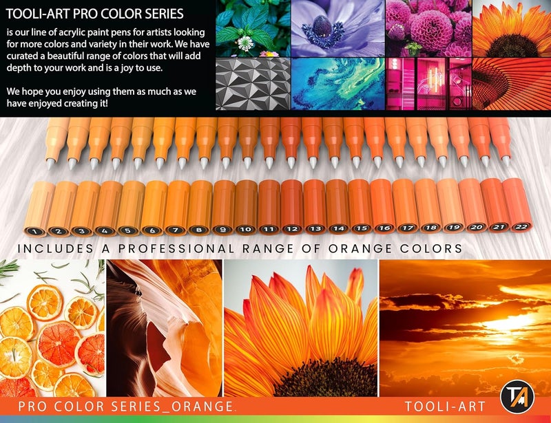 TOOLI-ART Pro Color Series Acrylic Paint Pens Set of 22 Pens with Extra Fine Tip 0.7 mm for Painting on Stones, Glass, Mugs, Wood, Metal and Canvas, Non-Toxic, Water-Based and Quick-Drying - Image 4