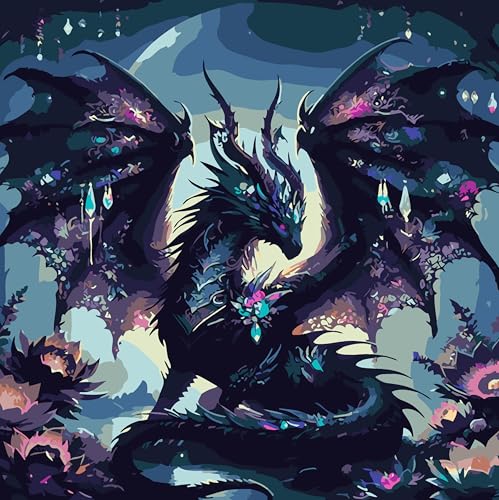 Ekuxom Dragon Paint by Numbers Kit for Adults Beginner Black Dragon Adults PaintbyNumber Kits Easy Paint by Number Oil Painting Kit Acrylic On Canvas for Gifts Wall Decor 16x16 Inch - Image 1