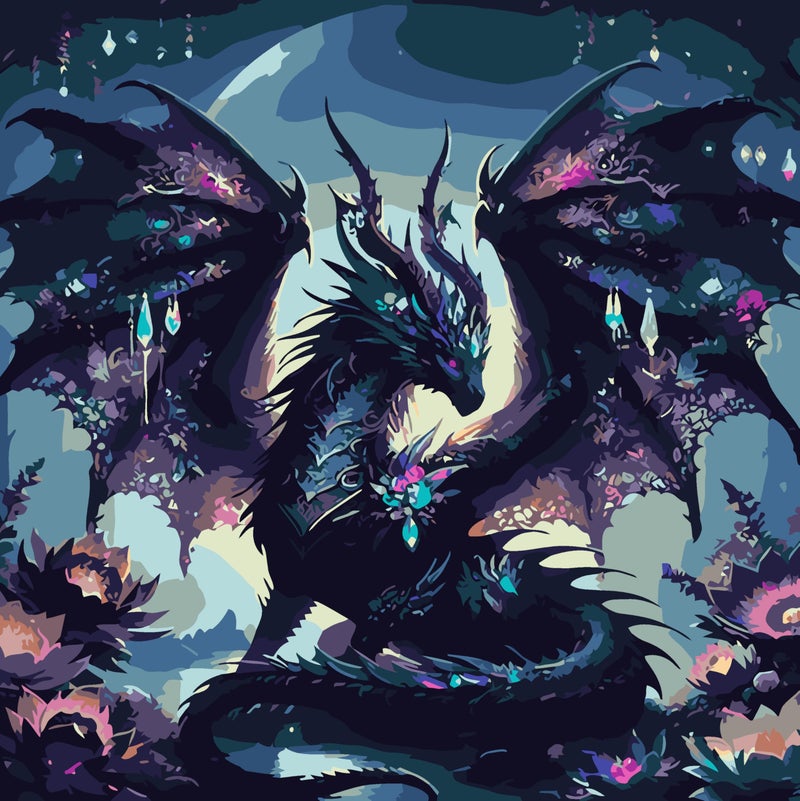 Ekuxom Dragon Paint by Numbers Kit for Adults Beginner Black Dragon Adults PaintbyNumber Kits Easy Paint by Number Oil Painting Kit Acrylic On Canvas for Gifts Wall Decor 16x16 Inch - Image 2