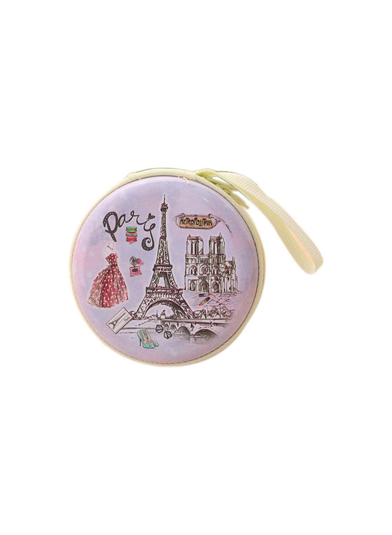 GGOOT Lovely Round Wallet Portable Cartoon Eiffel Tower Earphone Key Holder Case Bag Grey Durable and Useful 