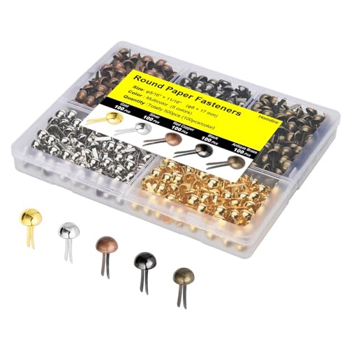 Homdire Brads for Paper Crafts, 500pcs Multicolor Metal Paper Fasteners, 8x17mm Fasteners for Crafts, Paper Brads, Round Head Fasteners, Split Pin - Image 2