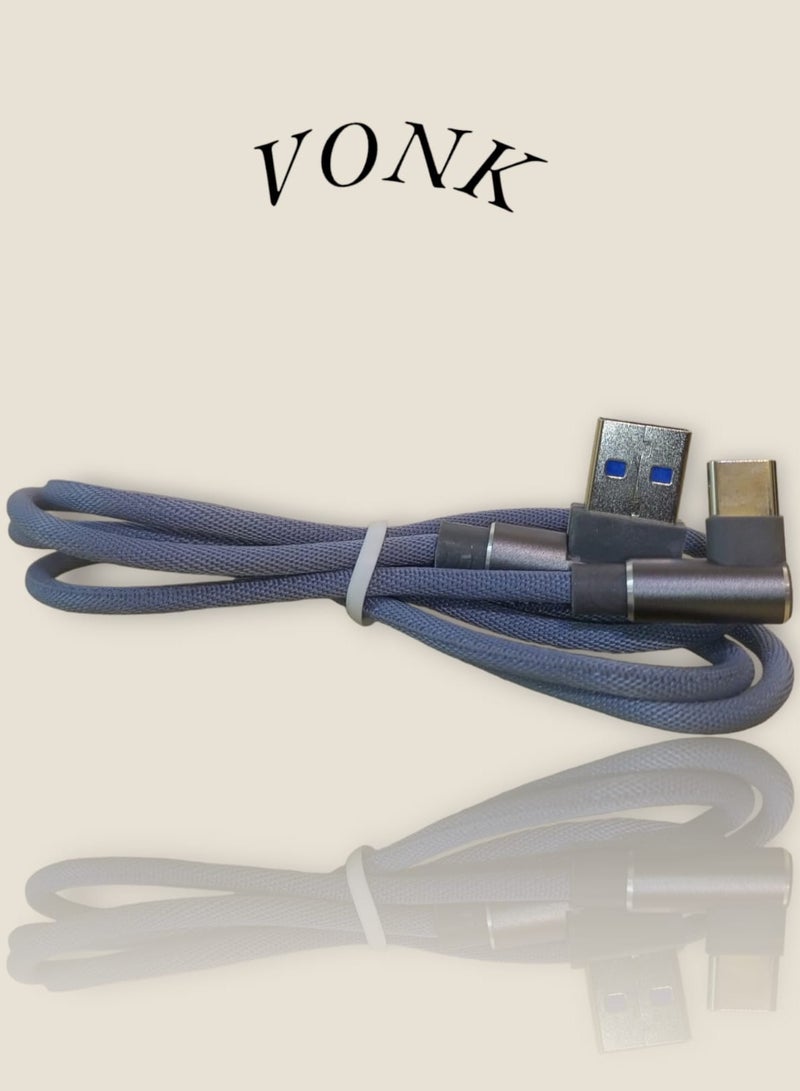 فونك VONK V-B01 Quick Charge Data Cable TYPE-C-USB شاحن الهاتف المحمول USB 2A كابل شحن سريع - رمادي - Image 1