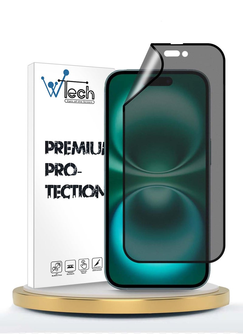 Wtech Apple iPhone 15 2023 Nano Ceramic Privacy Full Glue Full Cover Matte Flexible Screen Protector (MSCNMP) - Clear/Black  - Image 1